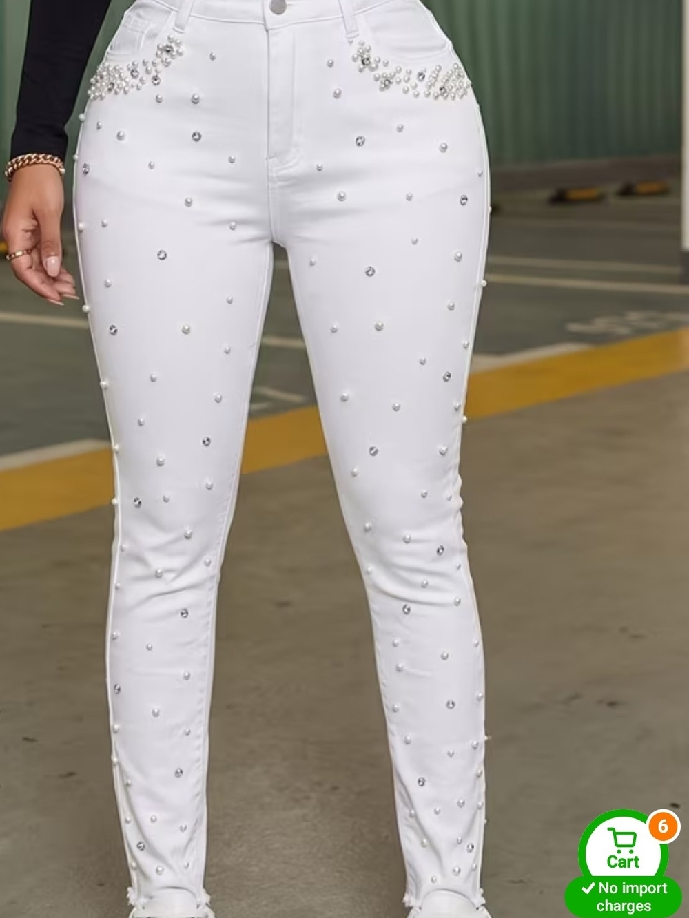 Pearl-Studded White Women’s Skinny Jeans